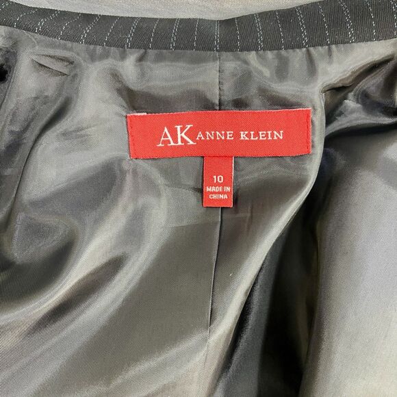 Anne Klein Women's Navy Pinstripe Notched-Collar Jacket Size 10 - Picture 8 of 15